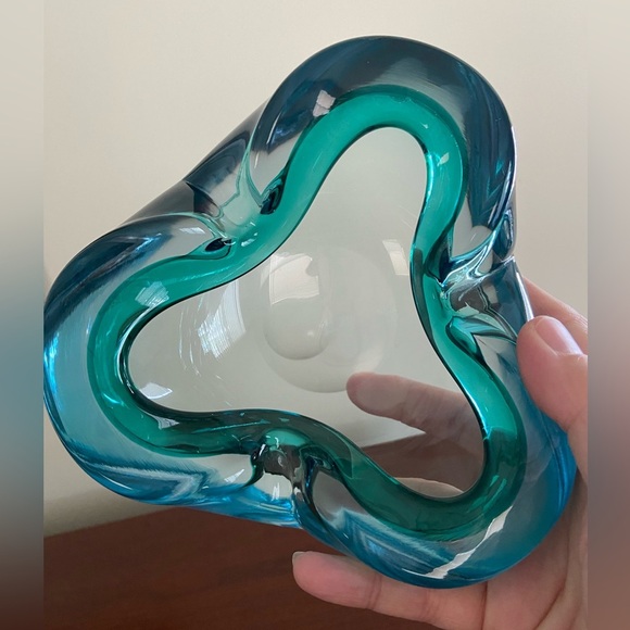 Art Glass Turquoise Murano Sommerso Ashtray Pinched Bowl Cased Glass Stunning - Picture 4 of 10